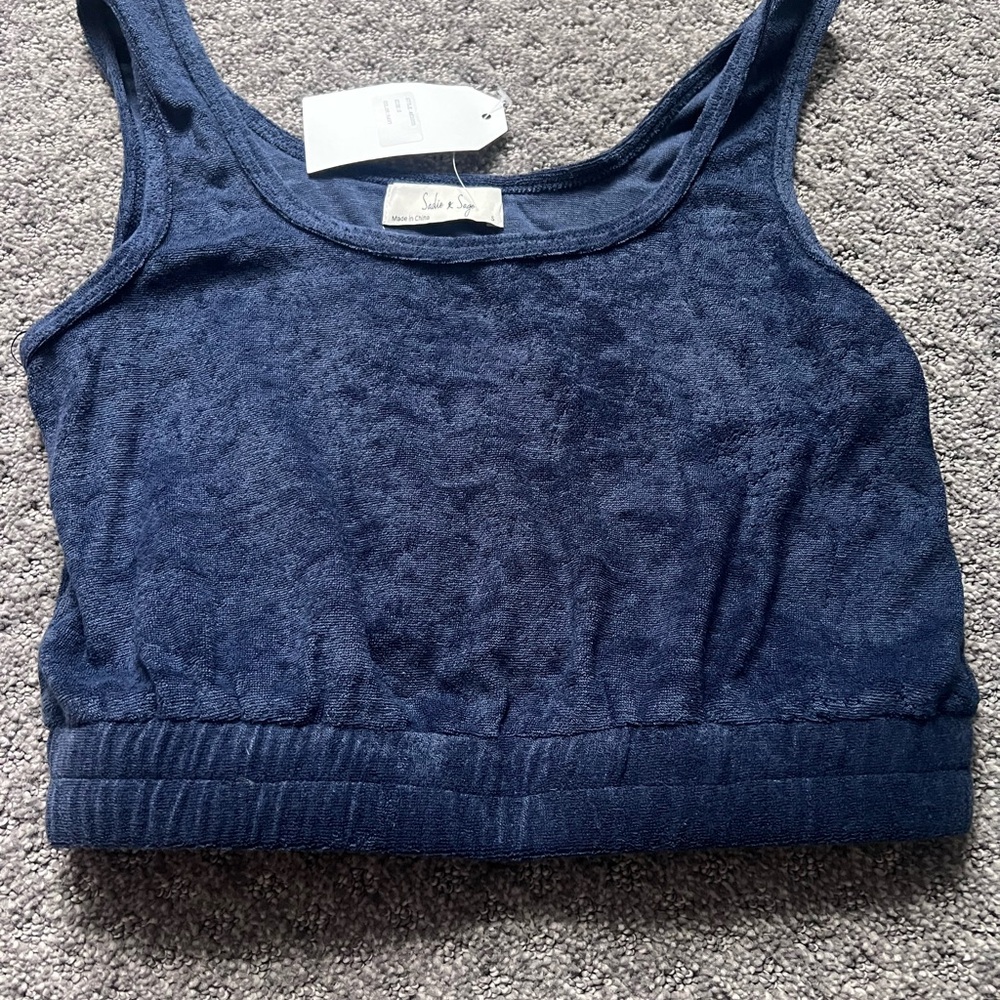 NWT Navy terrycloth tank top cropped
